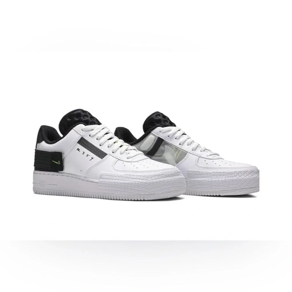NIKE Air Force 1‎ Type White Black Volt Women/Unisex/Big Kid/Men NWOB Size 8